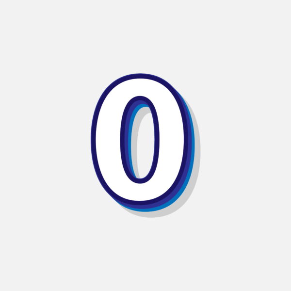 3D Number Zero With Blue Border