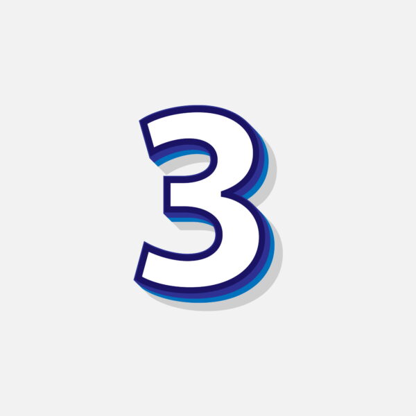3D Number Three With Blue Border