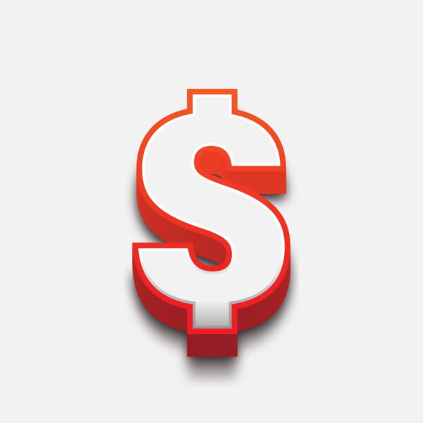3D Dollar Symbol With Red Border