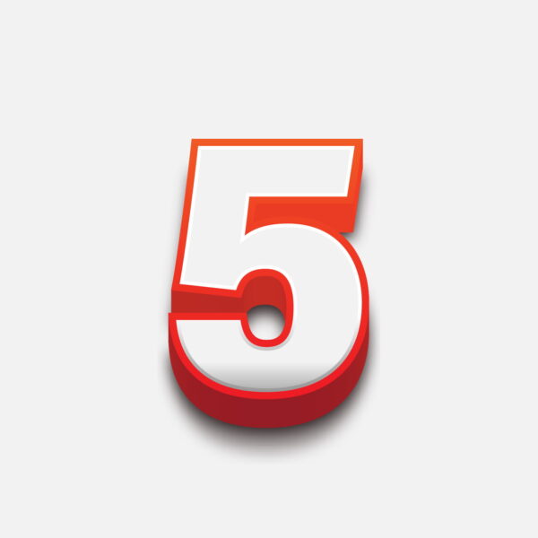 3D Number Five With Red Border