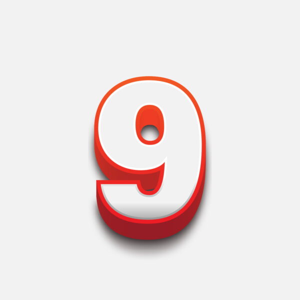 3D Number Nine With Red Border
