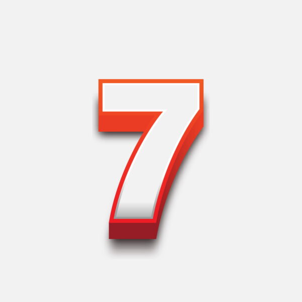 3D Number Seven With Red Border