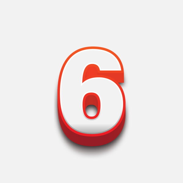 3D Number Six With Red Border