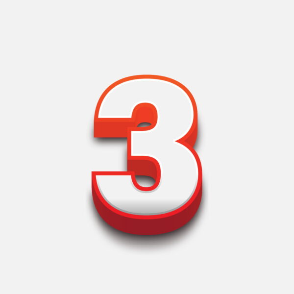 3D Number Three With Red Border