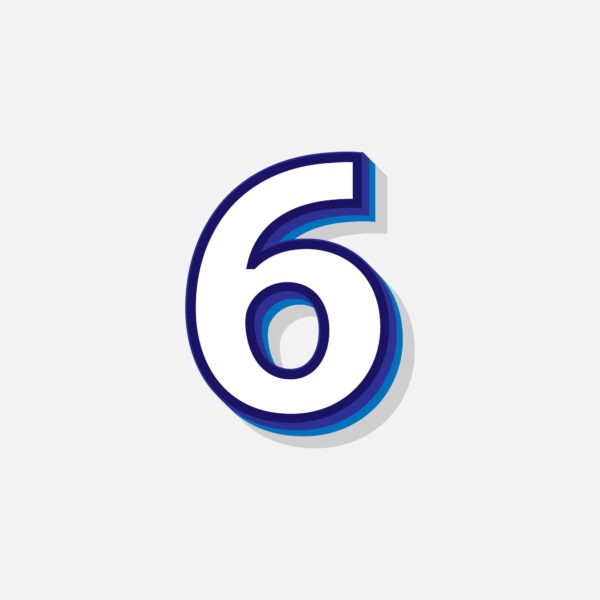 3D Number Six With Blue Border