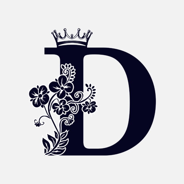 Floral Letter D with Crown