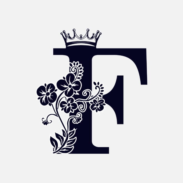 Floral Letter F with Crown