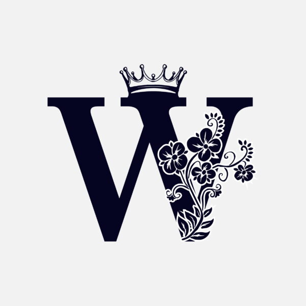 Floral Letter W With Crown