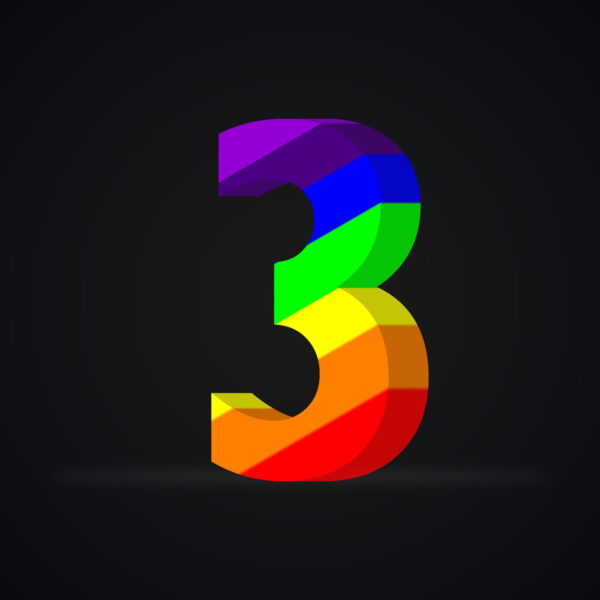 3D Number Three Rainbow Effect