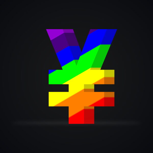 3D Yuan Symbol Rainbow Effect