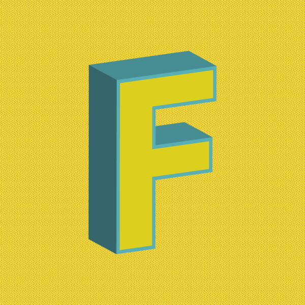 3D Yellow Letter F With Blue Border