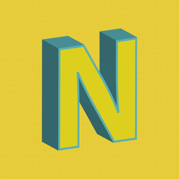 3D Yellow Letter N With Blue Border