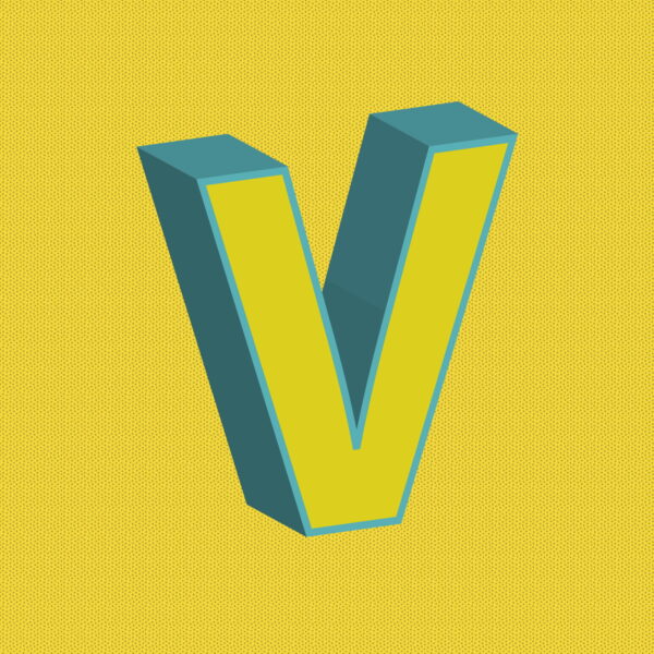 3D Yellow Letter V With Blue Border