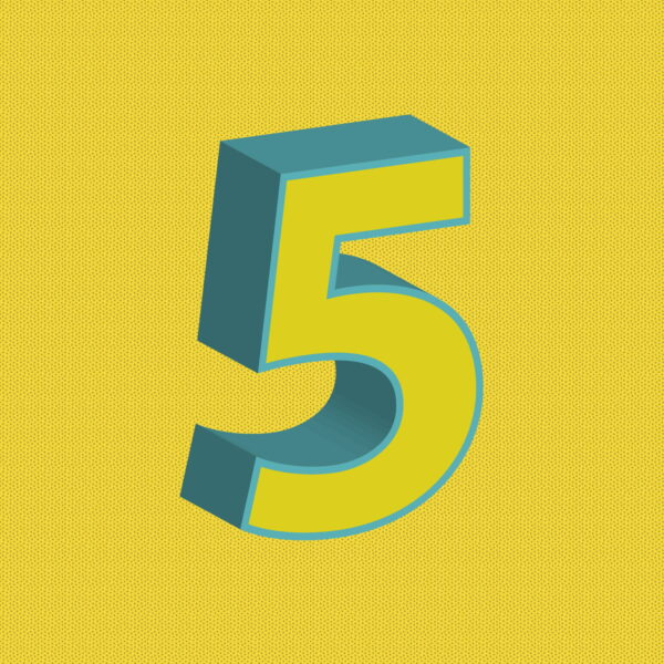3D Yellow Number Five With Blue Border