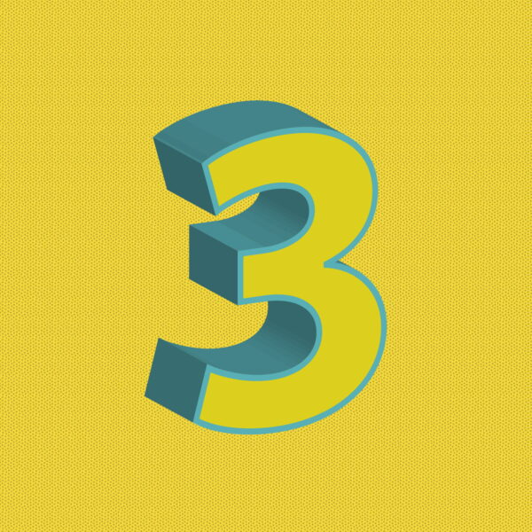 3D Yellow Number Three With Blue Border