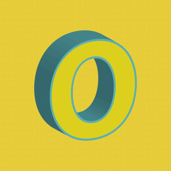 3D Yellow Letter O With Blue Border