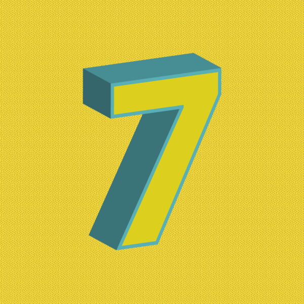 3D Yellow Number Seven With Blue Border