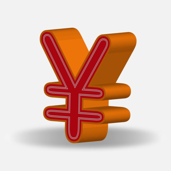 3D Yuan Symbol With Orange Border