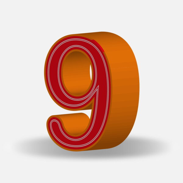 3D Number Nine With Orange Border