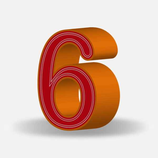 3D Number Six With Orange Border