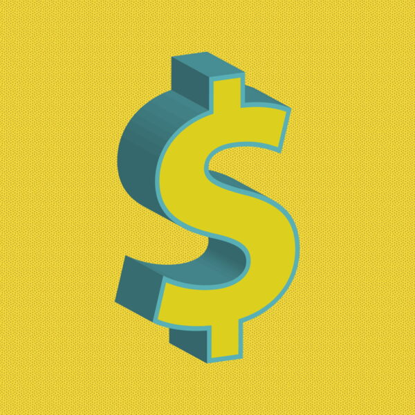 3D Yellow Dollar Symbol With Blue Border