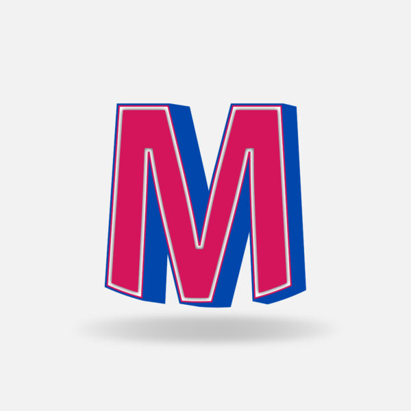 3D Pink Letter M With Blue Border