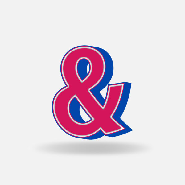 3D Pink Ampersand Symbol With Blue Border