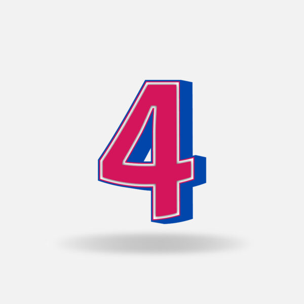 3D Pink Number Four With Blue Border