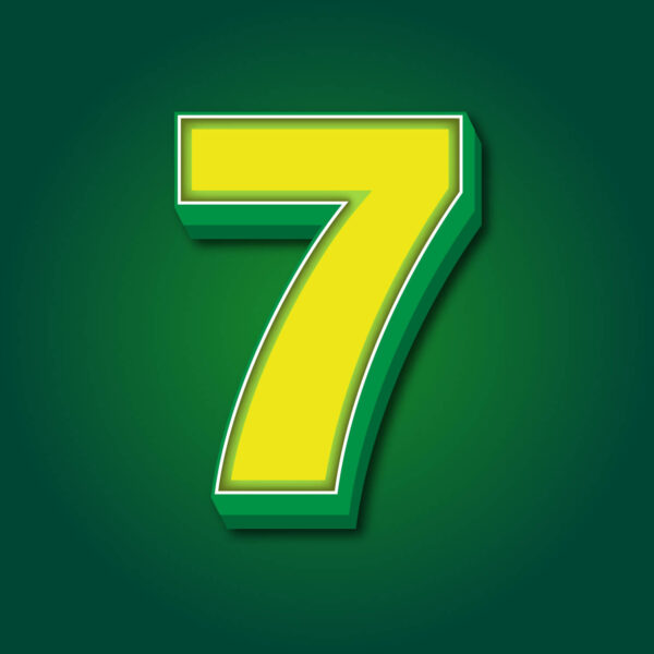 3D Number Seven Yellow Green Design