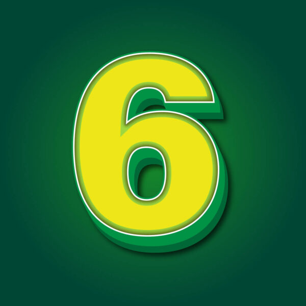 3D Number Six Yellow Green Design
