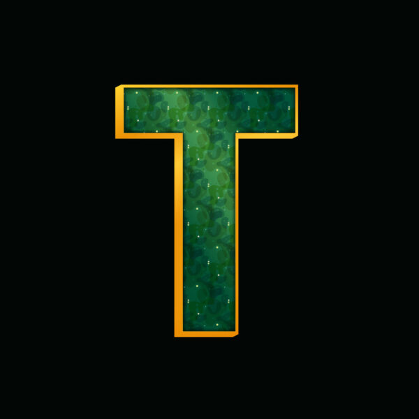 Green Letter T With Gold Border