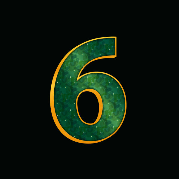 Green Number Six With Gold Border