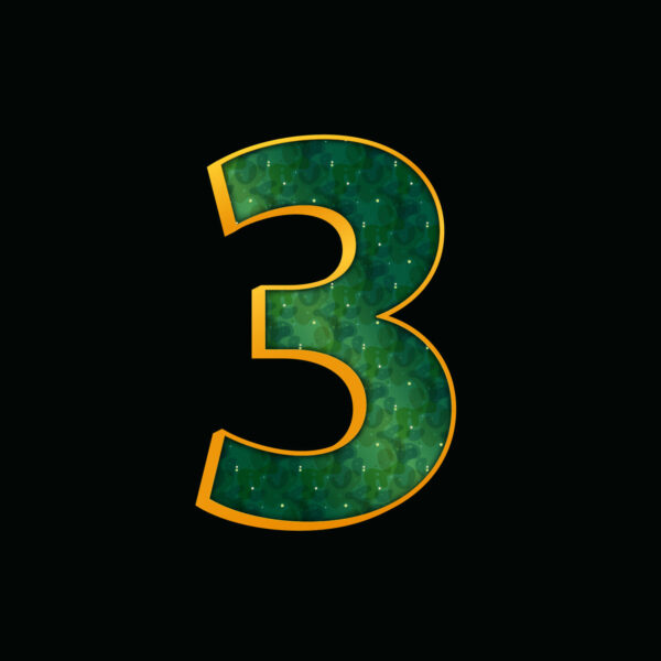 Green Number Three With Gold Border