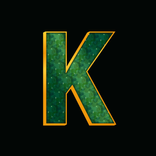Green Letter K With Gold Border