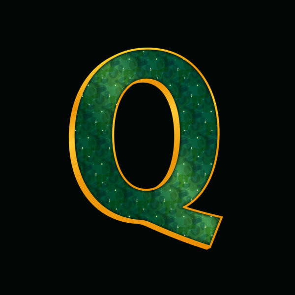 Green Letter Q With Gold Border