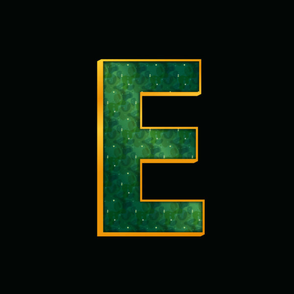 Green Letter E With Gold Border