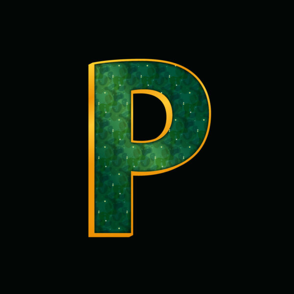 Green Letter P With Gold Border