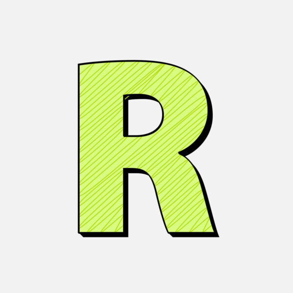 Letter R With Green Line Design